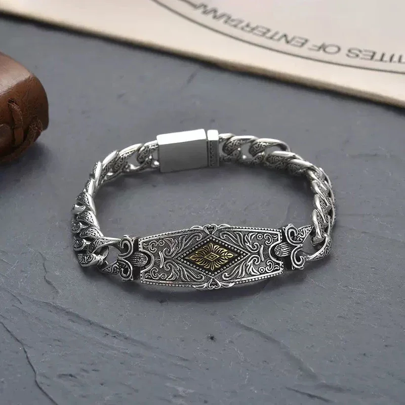 

Серебряная цепочка S925, благоприятные облака, вечная лоза, ретро браслет для мужчин, день рождения, властные ювелирные изделия, подарок