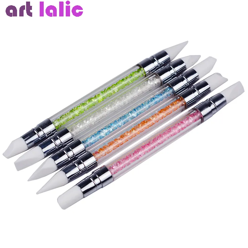 Nail Art Silicone Brush 5Pcs Set, Dual-head Carving Painting Pen, Nail Tips Sculpture Manicure Tool