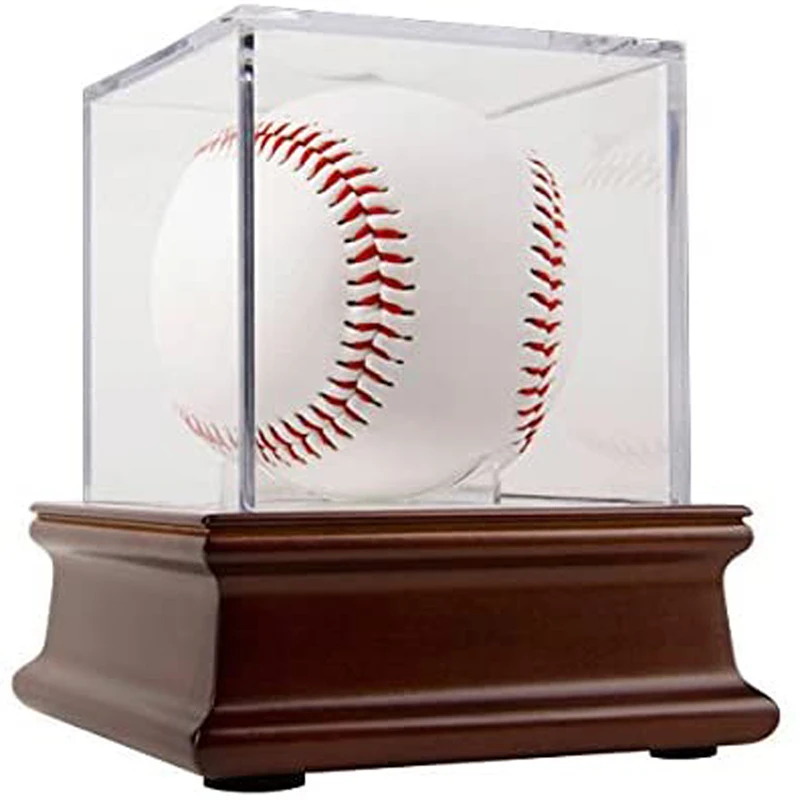 Transparent baseball display collection dust box Wooden base acrylic transparent storage box 1 pc