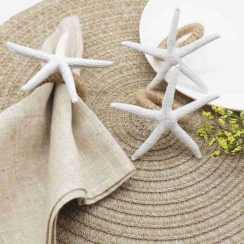 Handmade Starfish Napkin Rings Set Of 24, White Faux Sea Star Napkin Ring Holder For Wedding, Party, Dining Tables