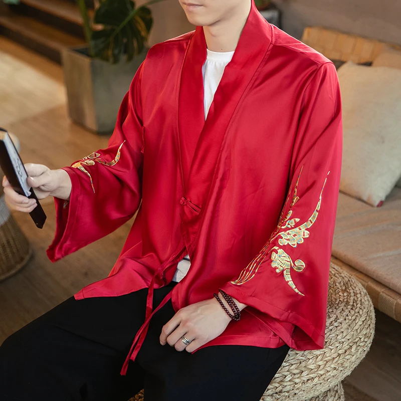Haute Hanfu 남성용 중국 스타일 빈티지 탑, 시니시즘 탱 슈트, 다도 캐주얼 가디건 케이프 코트, 가을