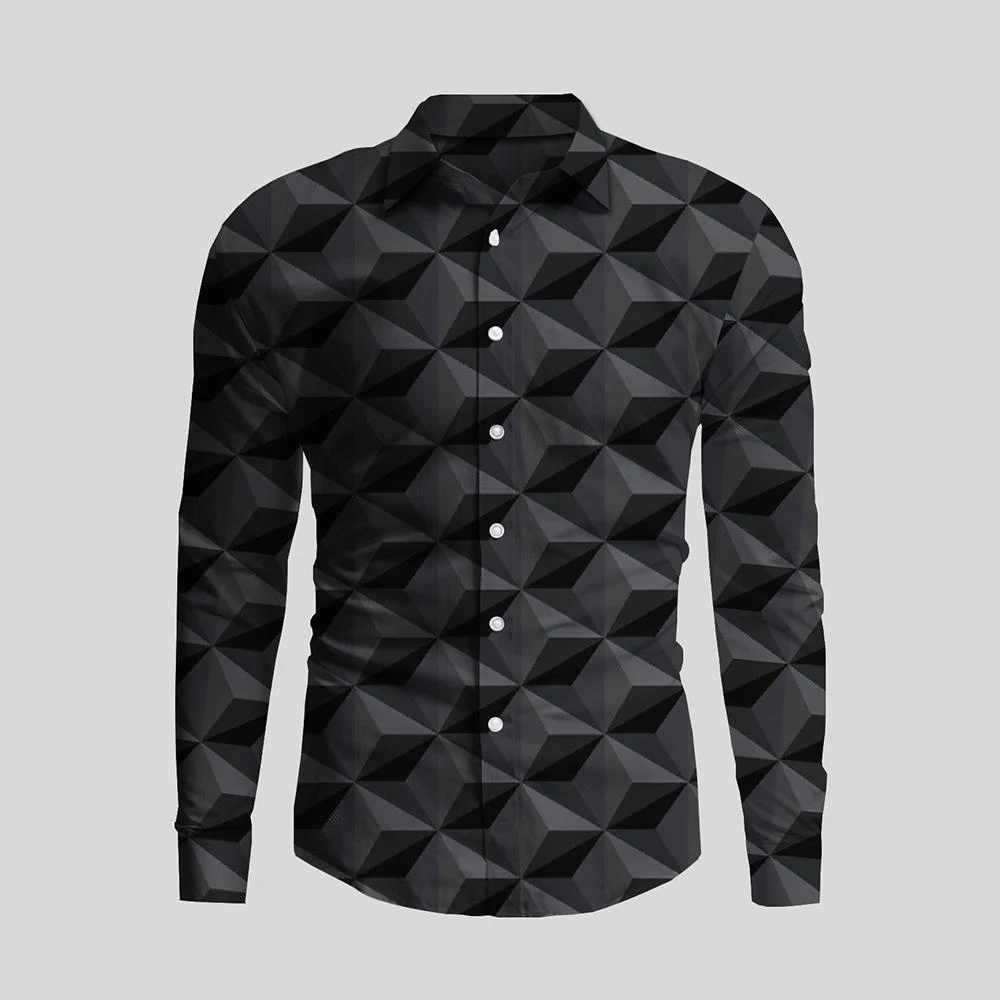 Men's Shirt Irregular Printed Shirt For Men Business Luxury Social Long Sleeved Vintage Male Clothes Fashion Plain Blouse Tops