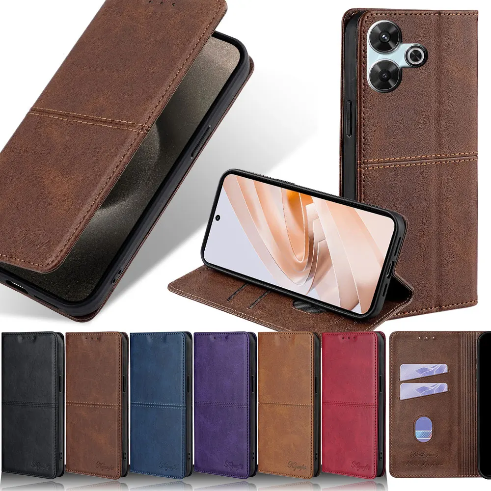 Embossed Leather Flip Cover with Magnetic Book Case and Card Holder - Shockproof Protection