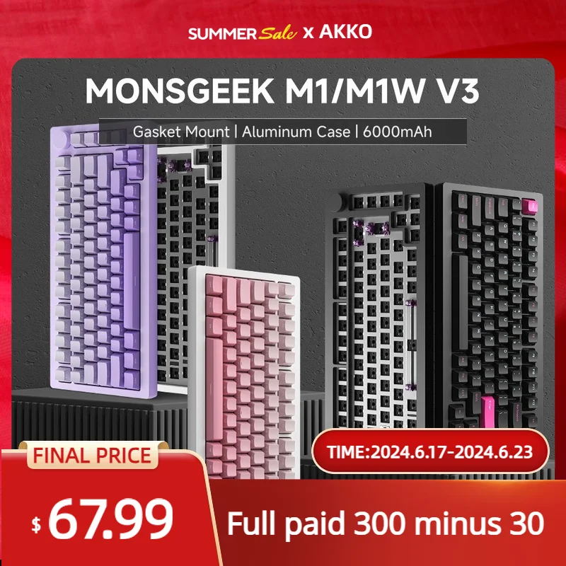 AKKO X MonsGeek M1/M1W V3 Mechanical Gaming Keyboard/Barebone DIT Kit 75% 3/5 Pin Hot Swap RGB Gasket Mount Aluminum Case