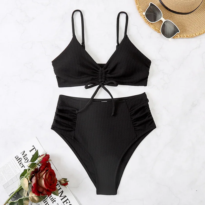 Swimsuit for Women Tie Front Shorts Bikini Two Piece Swimwear Athletic Bathing Suits High Waist Swimming Suit