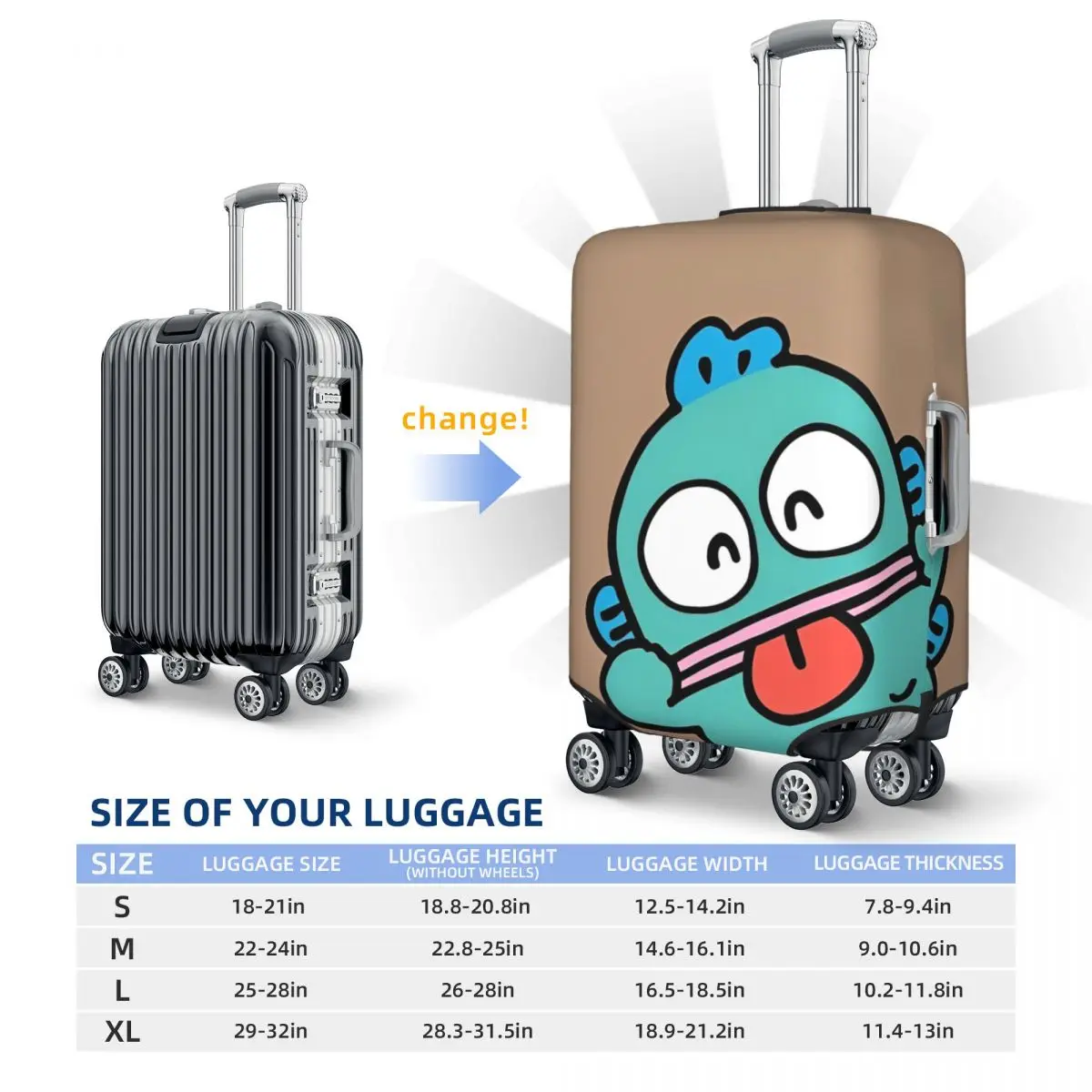 Custom Hangyodon Funny Suitcase Cover Vacation Strectch Luggage Case Travel Protection 6