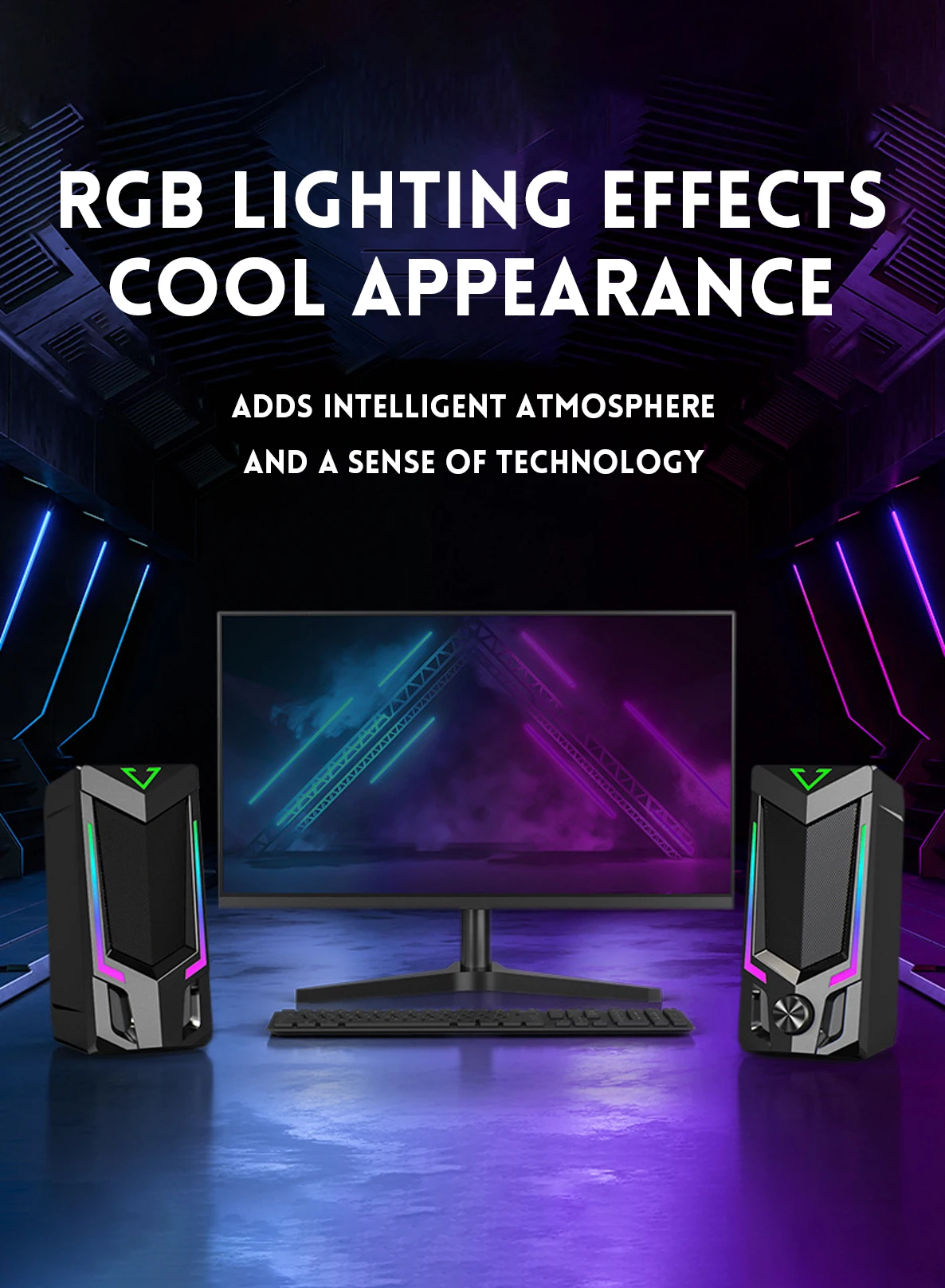 Bluetooth RGB computer speaker, desktop computer speaker, laptop speaker, desktop stereo speaker, USB powered, with LED ambient 3