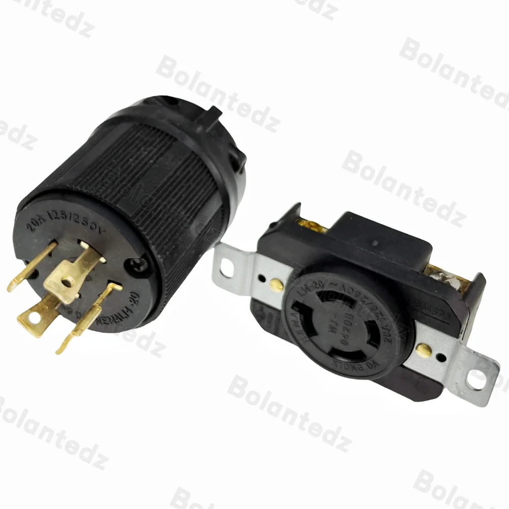UL 20A 250V NEMA L14-20P L14-20R US Locked Receptacle Industry Plug Panel Socket America 4 Pole Wired Connector Plug Black