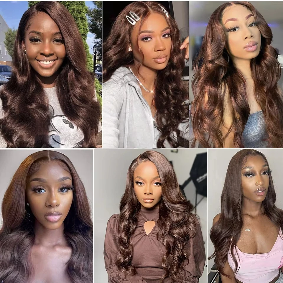 26 28 Chocolate Brown Body Wave Lace Front Wig Transparent 13x4 HD Lace Frontal Wigs Preplucked Colored Human Hair Wigs 5