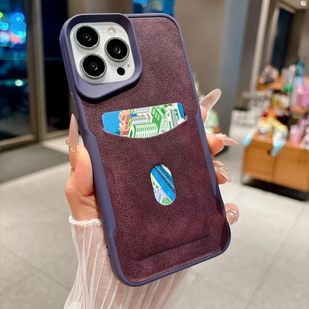 Elegant Leather Texture Card Holder Phone Case with Shockproof Matte Design