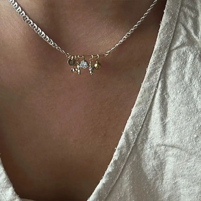 

Ожерелье с кисточками из циркония золотистого и серебристого цвета женская модная индивидуальная простая цепочка до ключиц из инстаграма Бесплатная доставка