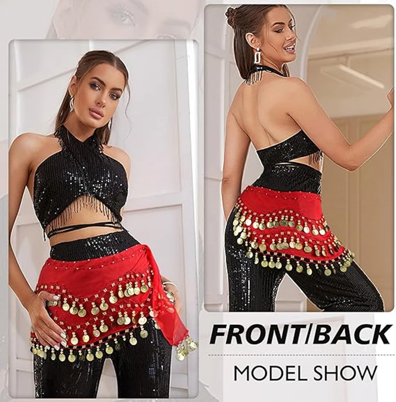 arabo caderin sciarpa dell'anca monete di danza del ventre nappe accessori Donna all'ingrosso danza del ventre con paillettes multicolor avvolgente con catena in va  200000532
