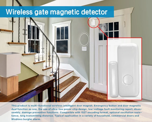 MULO Wireless Door & Window Sensors EV1527 Coding Mode RF 433MHz for Home Security Alarm System Home Burglar Alarm Kits PB-67R 5