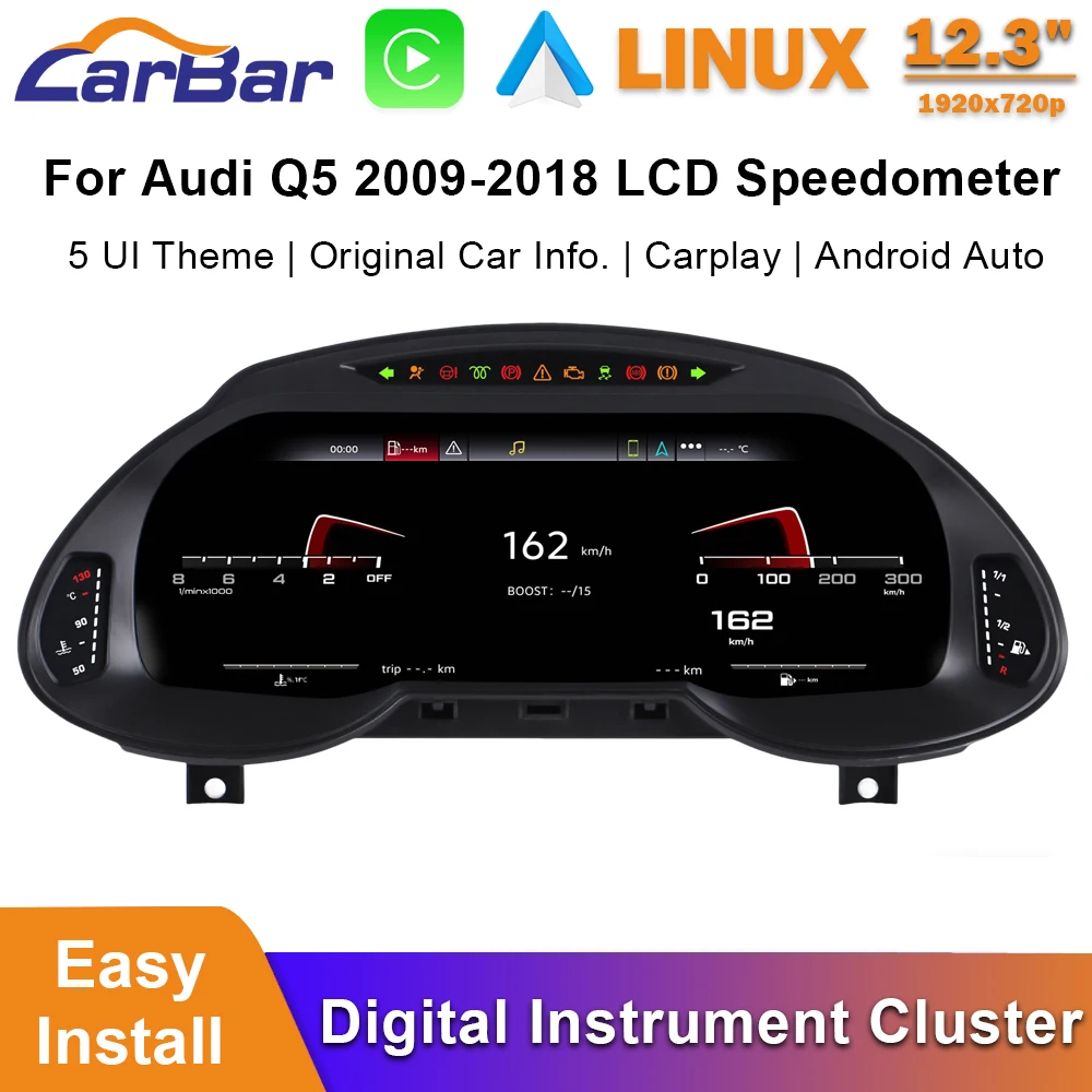 아우디 Q5 2009-2018용 카바 LCD 디지털 계기판 클러스터 LCD 속도계 계기판 CarPlay/안드로이드 오토 무선