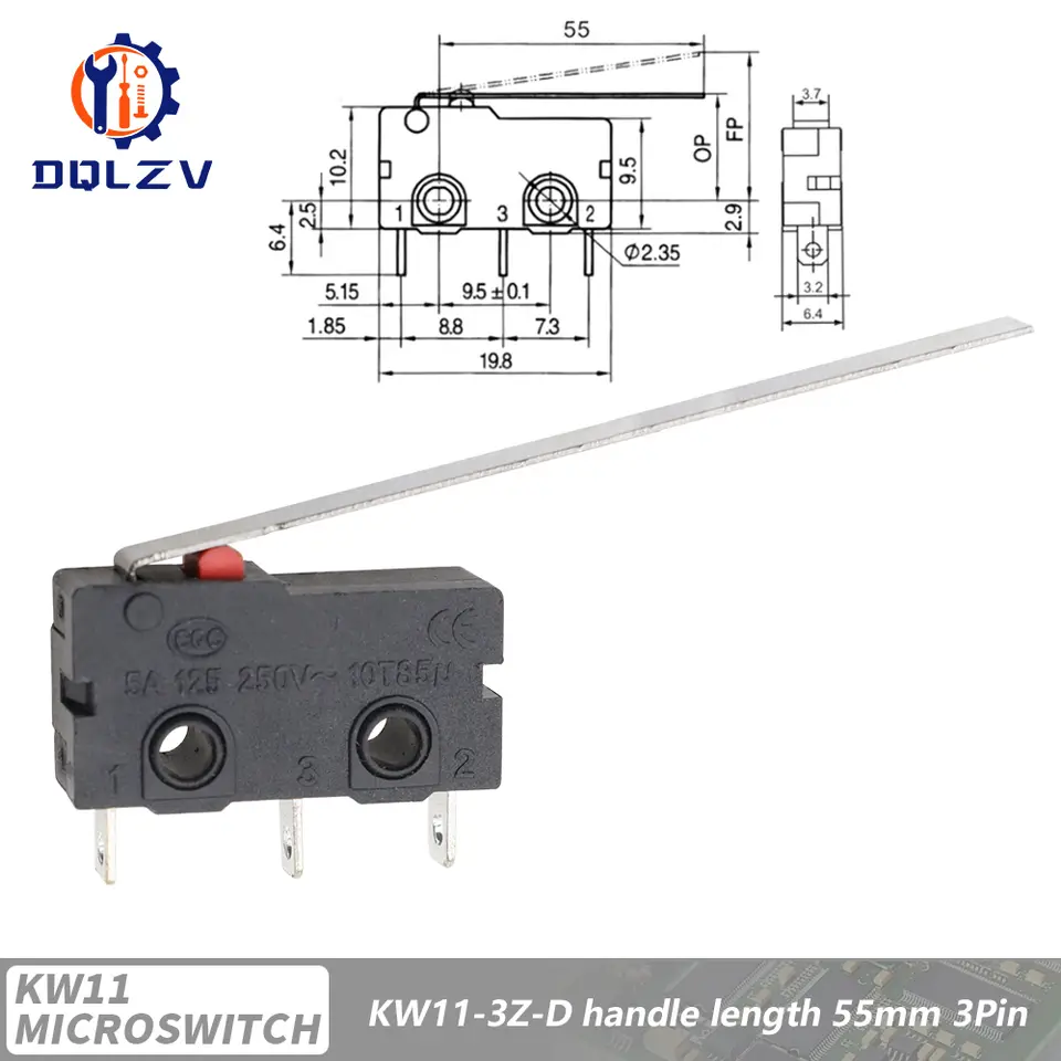 5A 125V250V KW12 Travel Limit Switch KW11-3Z-2 With Handle 16mm Contact Button Micro switch KW12-N 2Pin/3Pin KW12-A NO/NC image 16