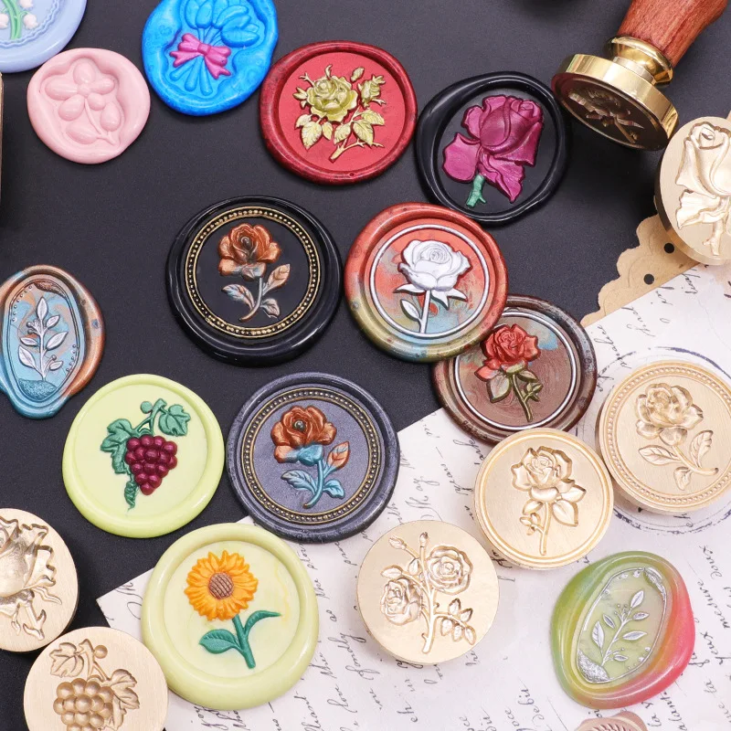 

Wax Seal Stamp Plant Series Rose Cactus Carnation Flower Stamps 3D Fire Paint DIY Decoration Scrapbooking Material Embossing New