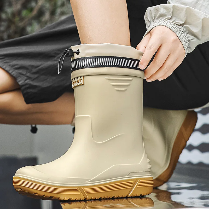 Bottes caoutchouc homme mi-mollet imperméables anti-dérapantes semelle épaisse - Chaussures eau livreurs pêche