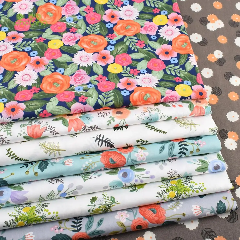 Chainho,Printed Twill Weave Cotton Fabric,DIY Quilting Sewing Material,Patchwork Cloth,8 Designs Flower Series,2 Sizes,15C117