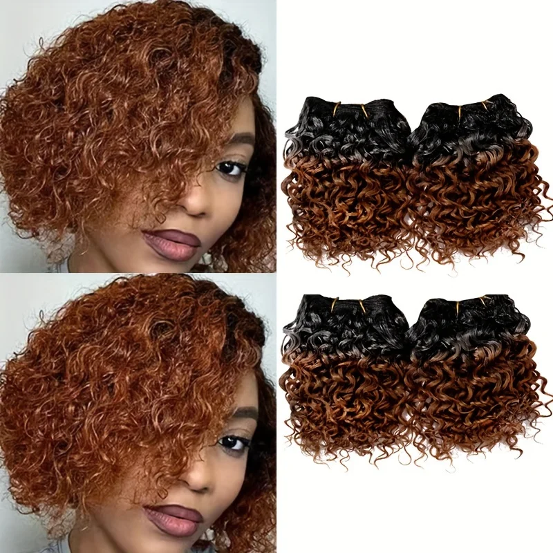 JerryLockigesHaarBundlesVerworreneLockigeKurzeSynthetischeHaarWebenHonigBlondeHaar