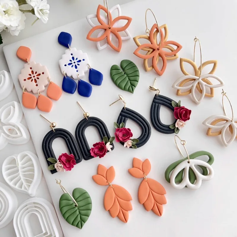 Polymer Clay Cutter Hollow Embossed Flower Leaf Polymer Clay Mold Geometry Xpolys Shape Soft Pottery Cutters DIY Earring Cutting Die Handmade Tools