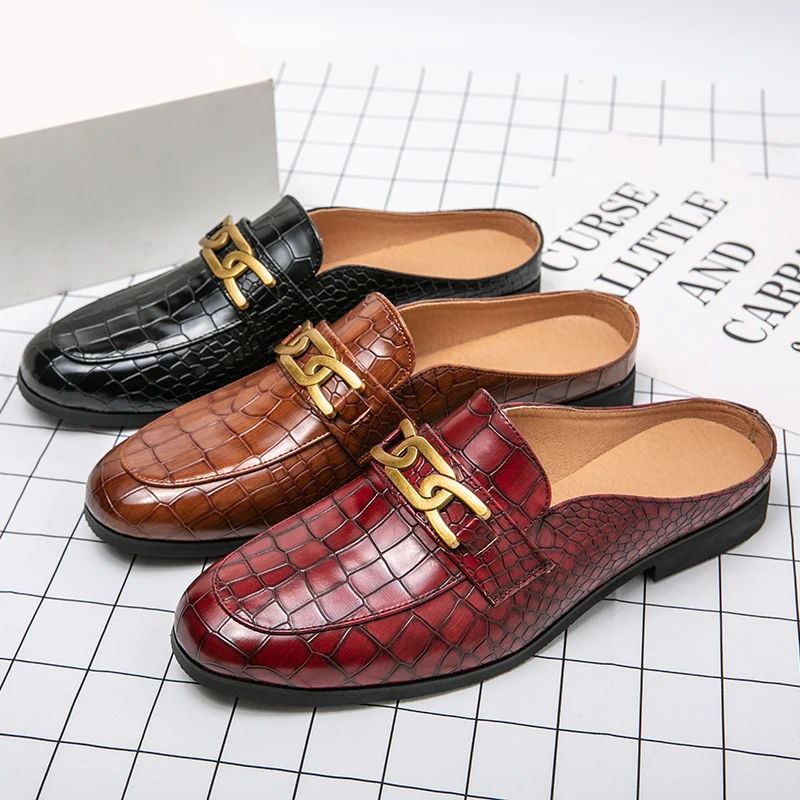 Leather Half Shoes Men Leather Mule Mens Slippers Fashion Half Shoes Men 100 Aliexpress