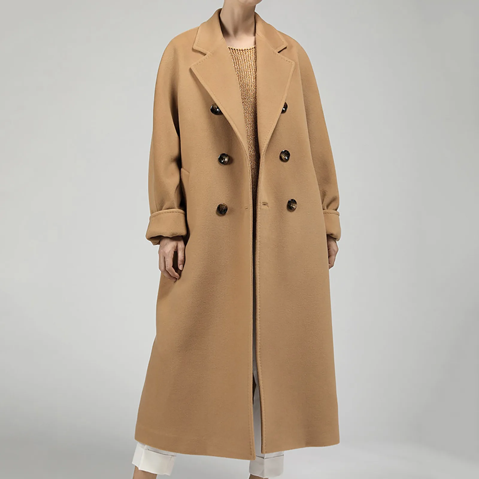 

Осеннее уличное шерстяное пальто, Женское пальто, винтажная модная однотонная женская куртка средней длины с отложным воротником, женская верхняя одежда