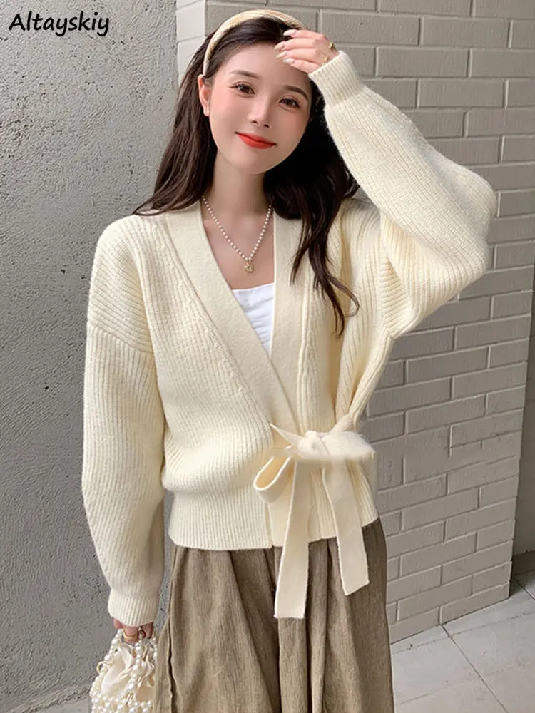 Lazy Style Solid Color Lace Up Cardigan
