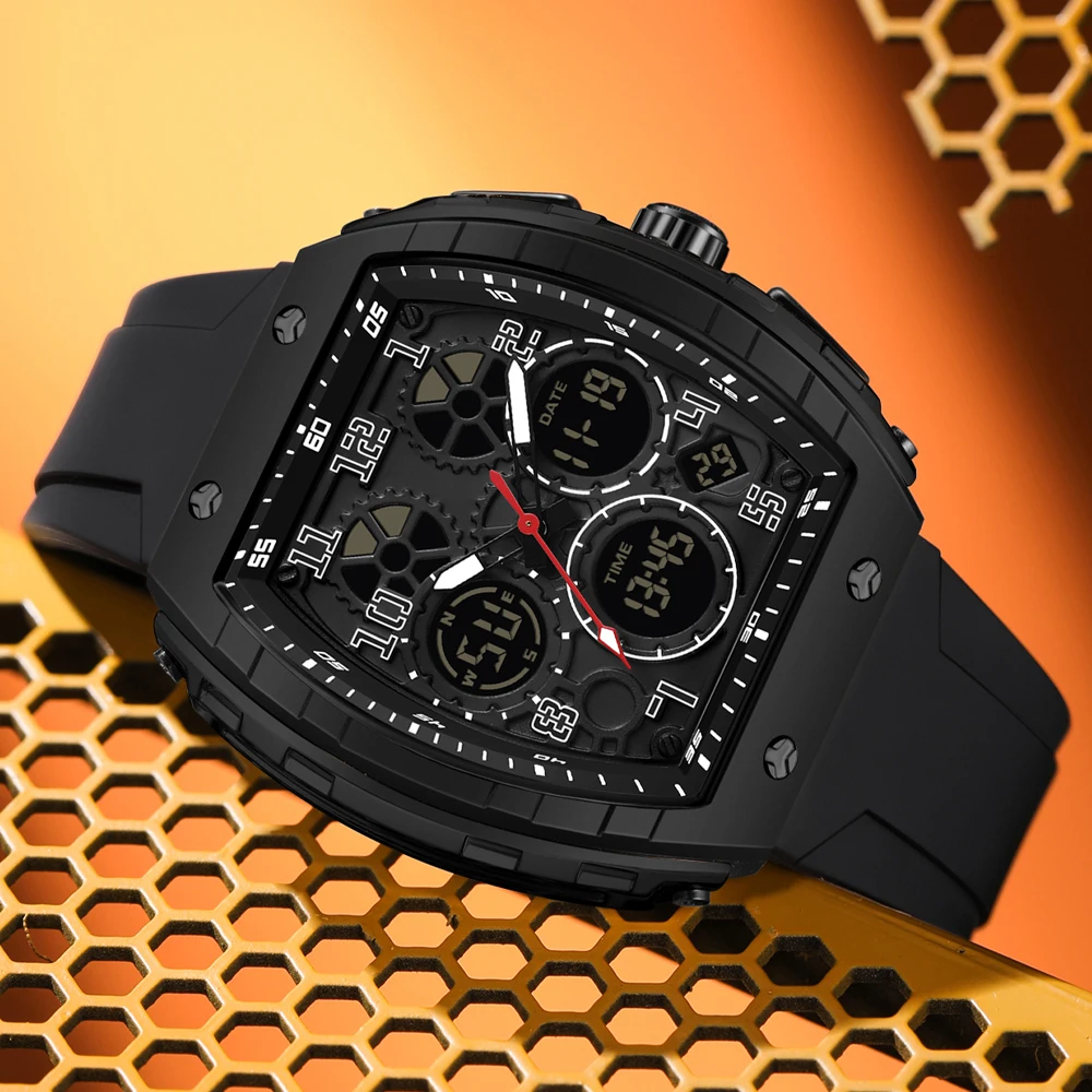 SANDA Tonneau Dial Digital Watch for Men Military Army Sport