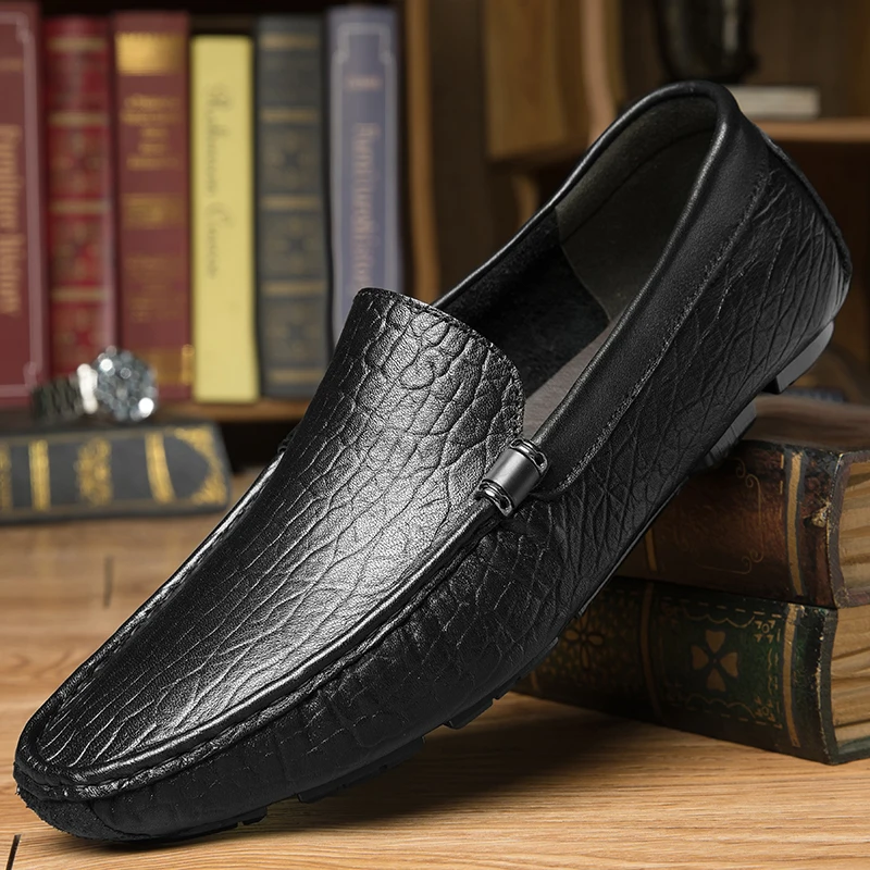 

Men Shoes Leather Genuine Gentleman Dinner Loafers Men Moccasins Shoes Slip-on Soft Flats Footwear Lightweight Driving Shoes 47