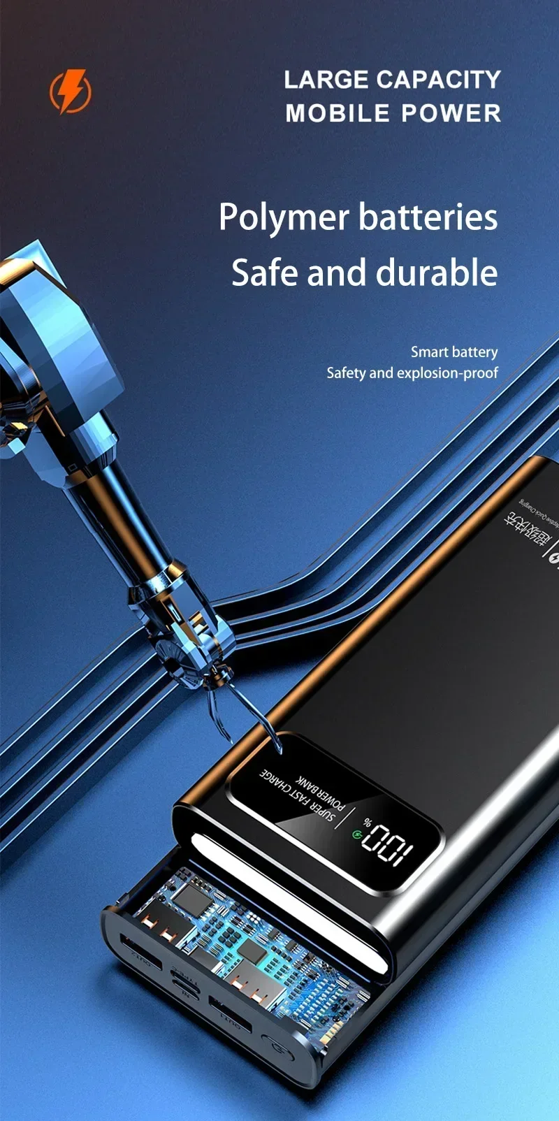200000mAh Power Bank 120W Super Fast Charging Battery High Capacity Digital Display PowerBank For Xiaomi iPhone Samsung Huawei