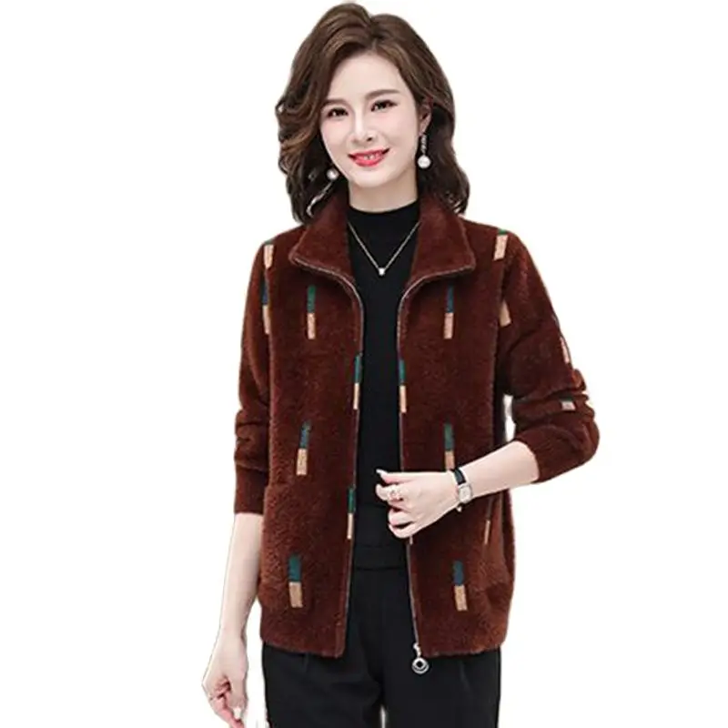 

Middle-aged And Elderly People's Coat Long Sleeve Mink Velvet Coat New Mother's Winter Clothes Zipper Foreign Style Cardigan