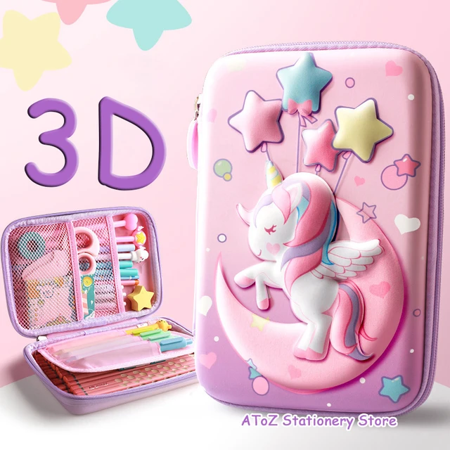 Estuches de lápices bonitos EVA 3D rosa, bolsas Kawaii, caja de