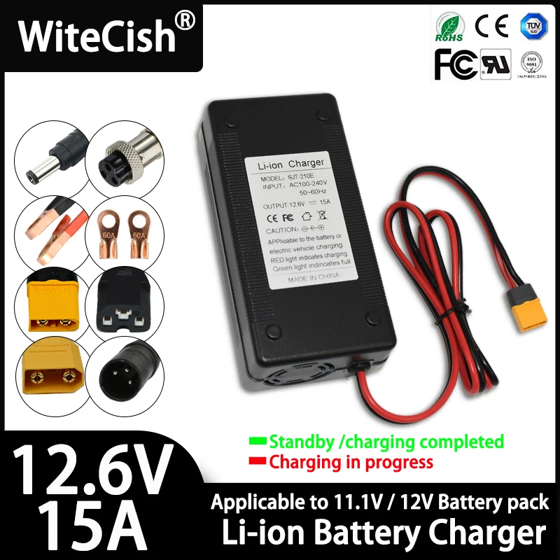 High-Power 10A/15A Lithium Battery Charger with Built-In Cooling Fan