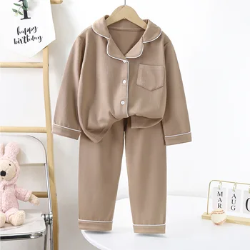 Children Cotton Underwear Set Boy Baby Clothe Girl Button Down Sleepwear Loungewear Spring Fall Kid Long Sleeve Pajama 2pcs Suit 6