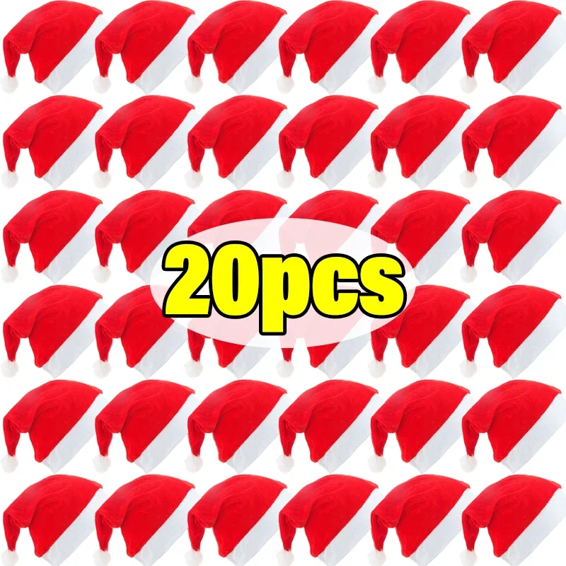 Christmas Hats 20/1PCS Adults Kids Non-woven Red Santa Claus Hat Xmas Caps for New Year Party Home Decoration Festival Gifts christmas beanie hat