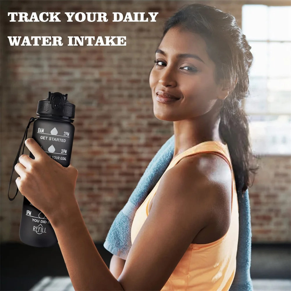 1L Water Bottle Gradient Color Motivational Sports Water Bottle with Time Marker Leak-proof Cup for Office Gym Outdoor water bottle