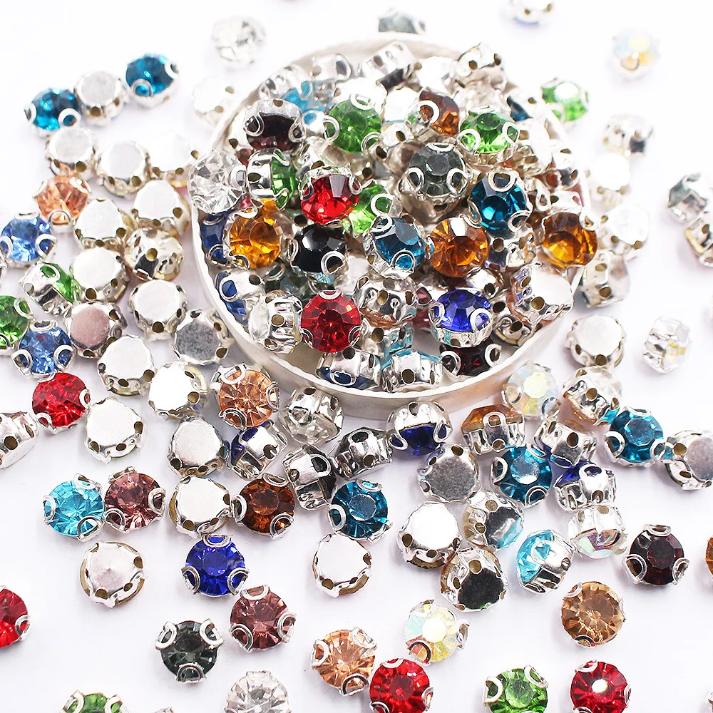 100pcs Multicolor Crystal Flower Shape Rhinestone Buttons Sew On Rhinestone  Flatback Rhinestone Gold Base With Setting Claw Diy Garments Dress Headdre