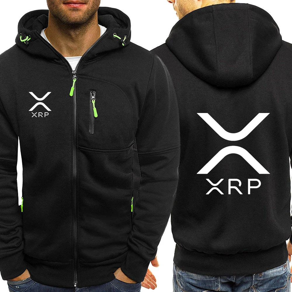 Men's Long Sleeve Zip Hoodie with Cryptocurrency Ripple XRP Logo