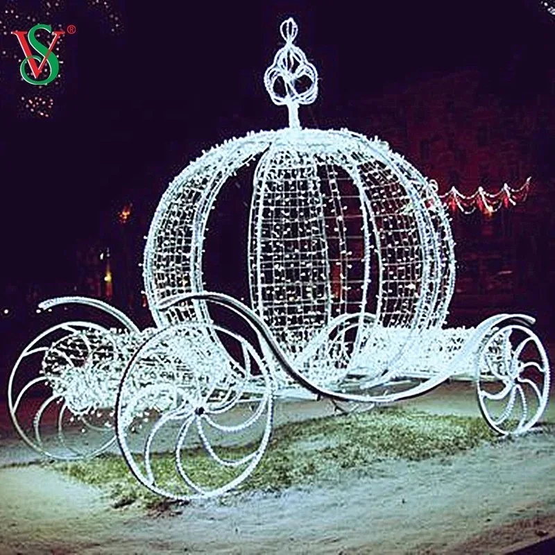 Outdoor 3D Large LED Christmas Light Sculpture Large Illuminated Horse Drawn Carriage for Commercial Festival Decoration