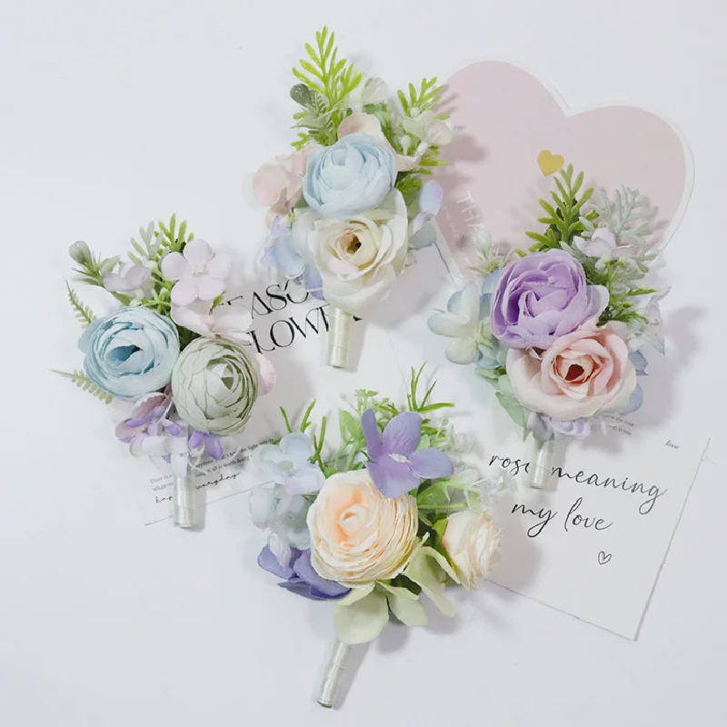 Boutonniere And Wrist Corsag Wedding Supplies Banquet Guests Simulated Flowers Bride and Bride Champagne Series 377