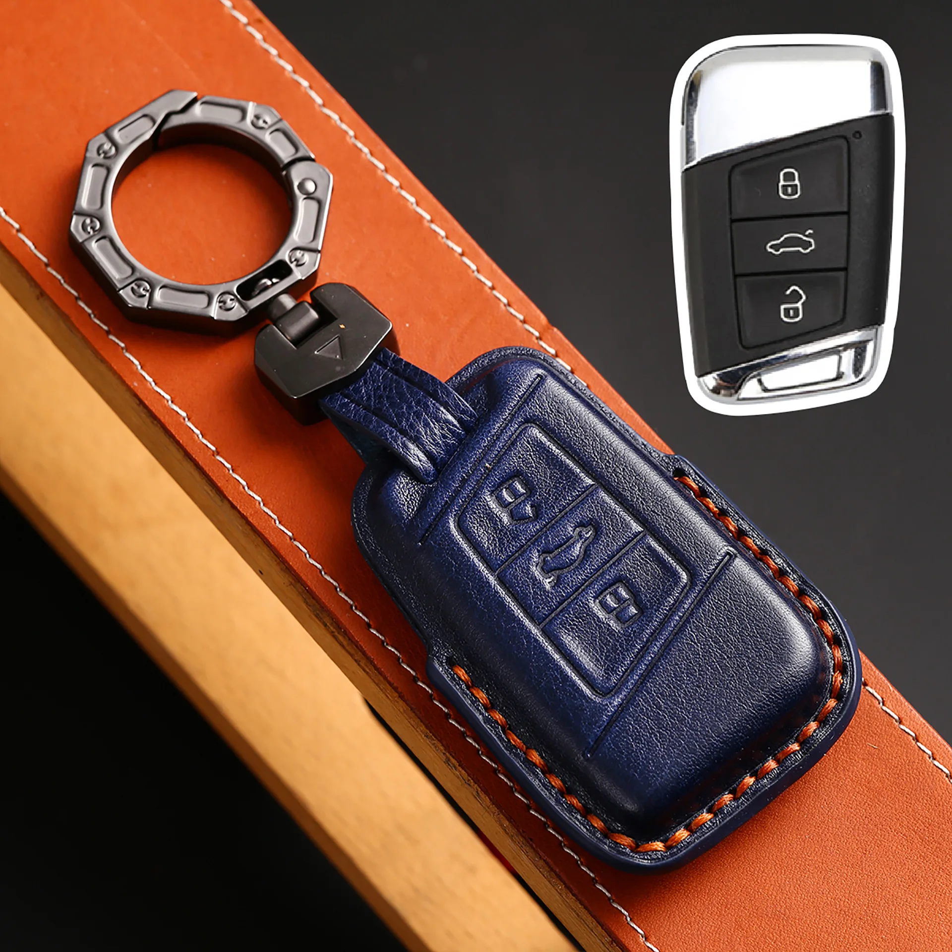 

Luxury Leather Car Key Case Cover Fob Shell for VW Volkswagen Passat B8 Magotan For Skoda Kodiaq Superb A7