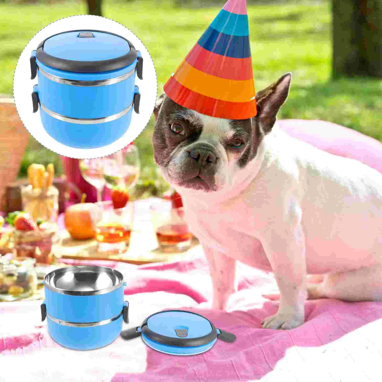 

Portable Pet Bowl Stainless Steel Double Layers Pet Water Food Storage Container Handle Pet Outdoor Traveling Feeding