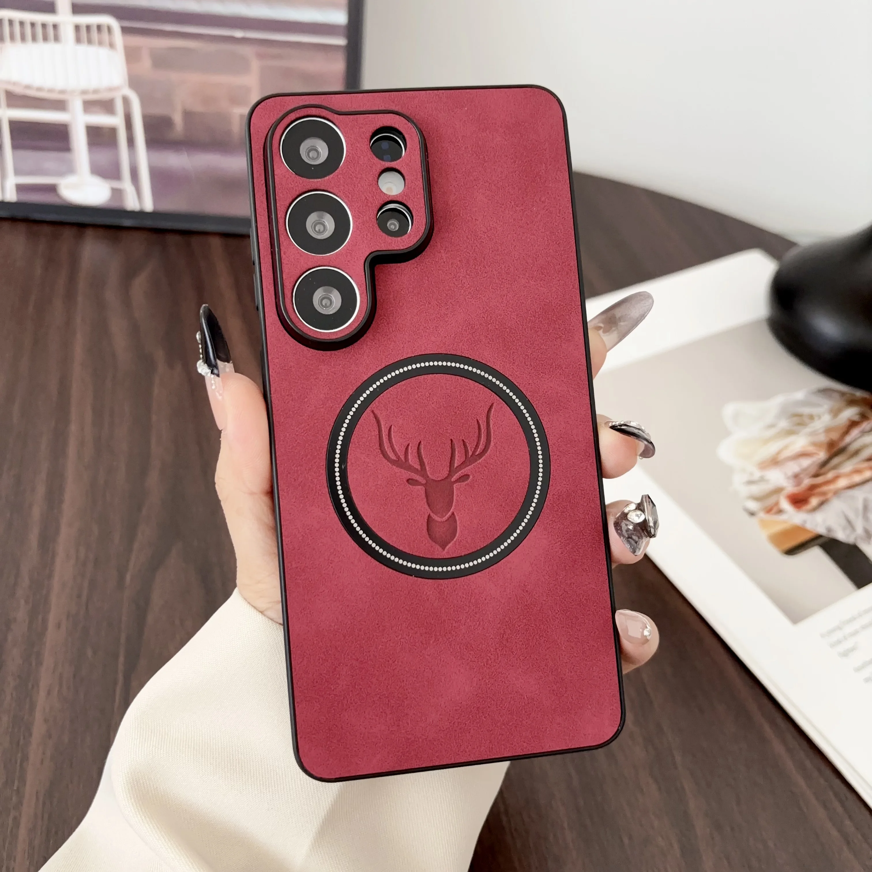 Luxury PU Leather Cartoon Deer Case with MagSafe Wireless Charging Support