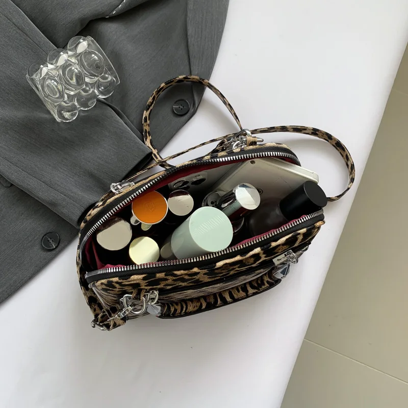 Brand Classic Handbag Shell Bag for Women Vintage Leopard Pu Leather Crossbody Shoulder Bag Female Day Clutch Small Phone