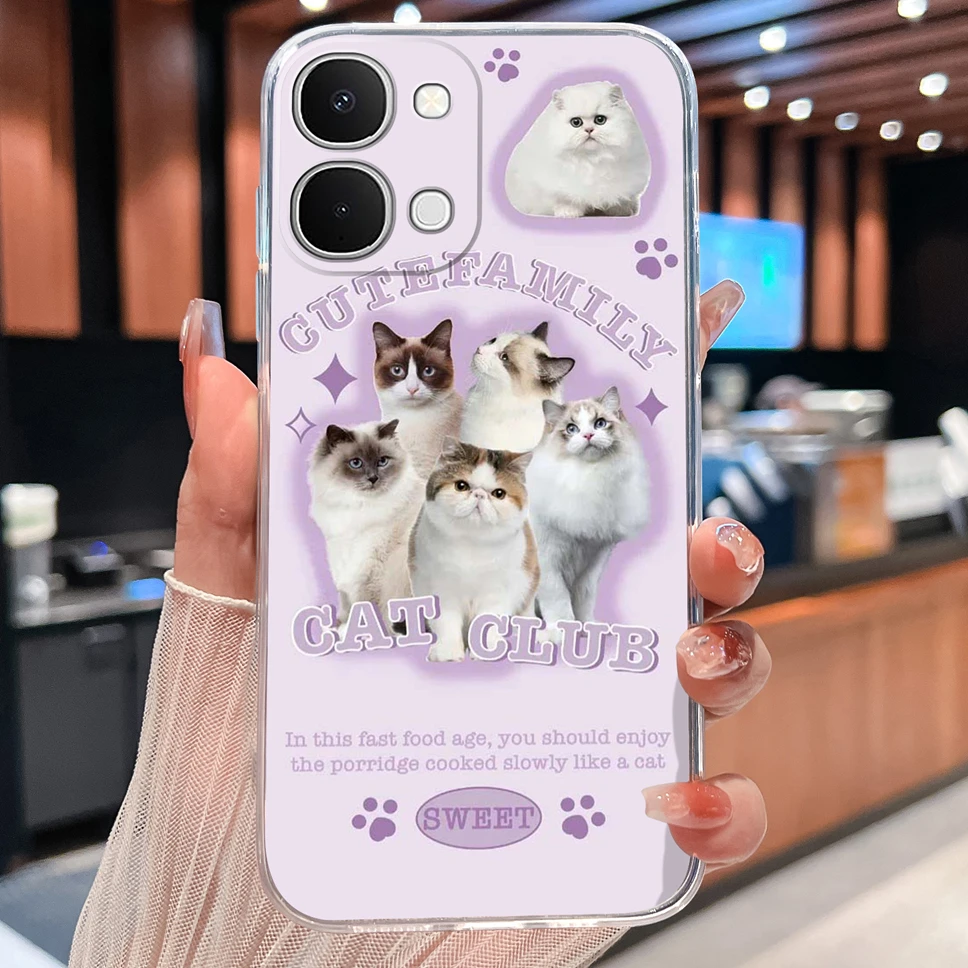 Cute Cat Cartoon Soft TPU Protective Phone Case - Clear Silicone Shockproof Cover