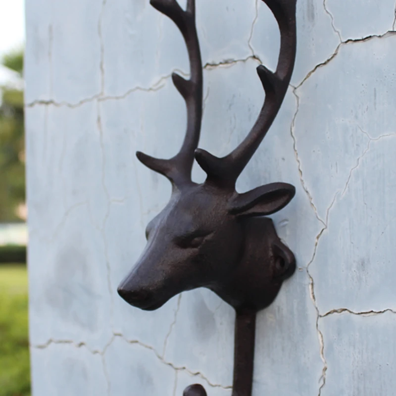 European and American Rural Retro Hooks Cast Iron Handicrafts Wall Decoration Deer Head Decorative Hooks