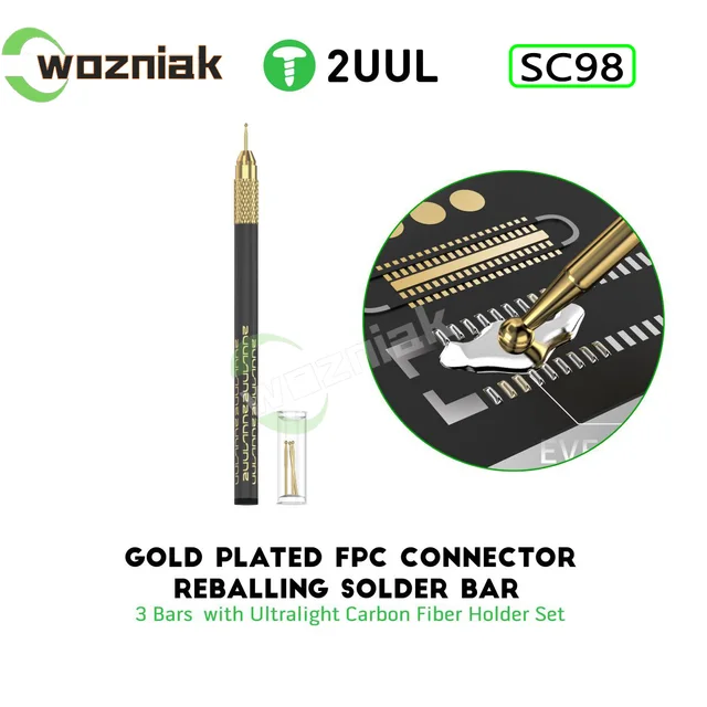 2uul SC98 Tin Dragging Needle Gold Plated FPC Connector Reballing Solder with 3 Bars Ultralight Carbon Fiber Holder Set 1