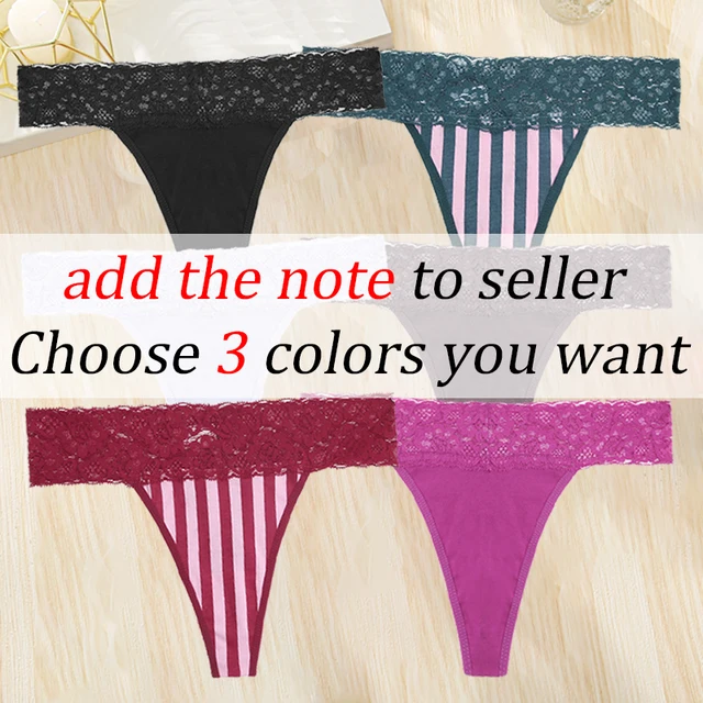 3Pcs/set Lace Thongs Women Cotton V Waist T-Back Underpants Female