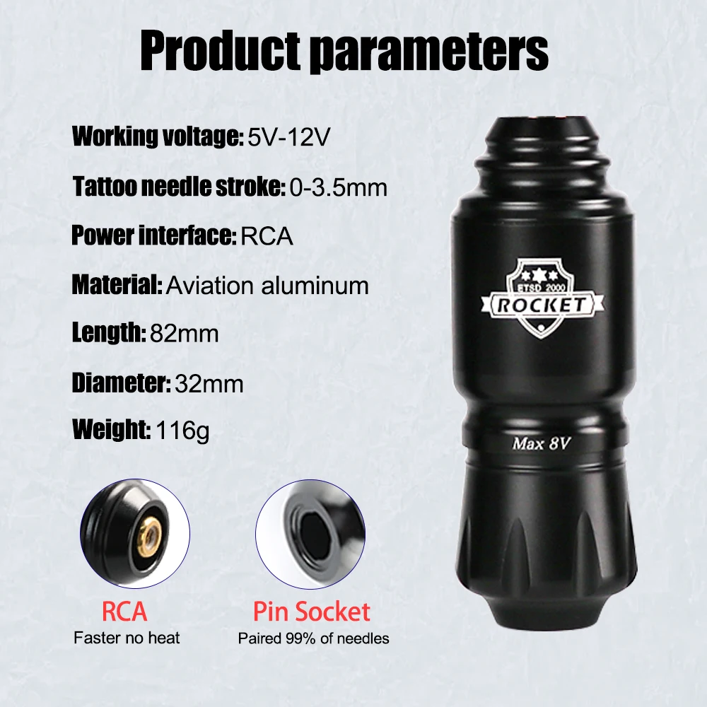 Mini Rocket Tattoo Machine Set RCA Jack Rotary Tattoo Gun Short Pen With Wireless Tattoo Power Supply Professional Tattoo Kit
