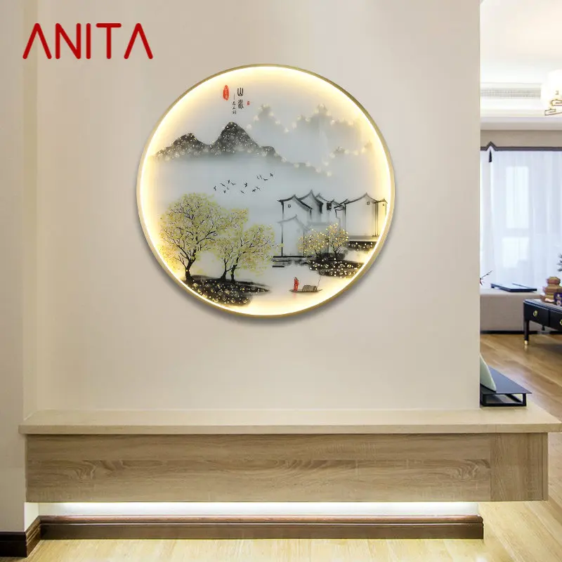 

ANITA Wall Lamps Modern Landscape Painting LED Sconces Round Light Creative For Home Bedside